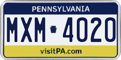 PA license plate MXM4020