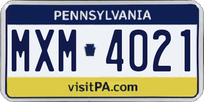 PA license plate MXM4021