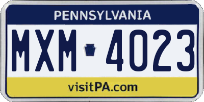 PA license plate MXM4023