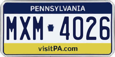 PA license plate MXM4026