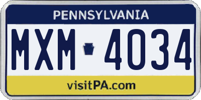 PA license plate MXM4034