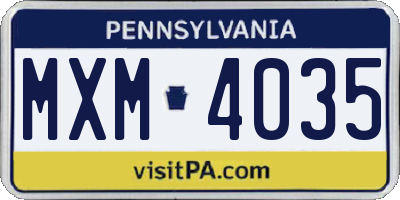 PA license plate MXM4035