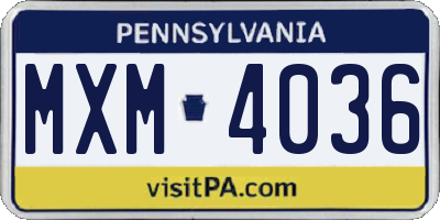 PA license plate MXM4036