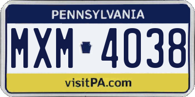 PA license plate MXM4038