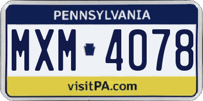 PA license plate MXM4078
