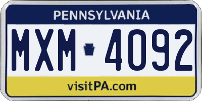 PA license plate MXM4092
