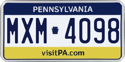 PA license plate MXM4098