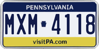 PA license plate MXM4118