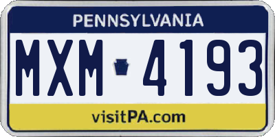 PA license plate MXM4193