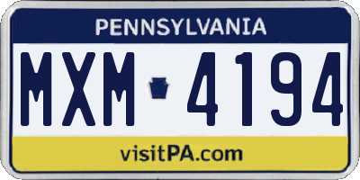 PA license plate MXM4194
