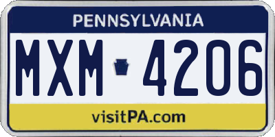 PA license plate MXM4206