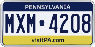 PA license plate MXM4208
