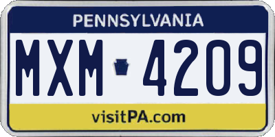 PA license plate MXM4209