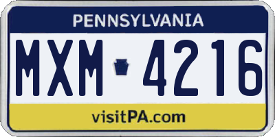 PA license plate MXM4216