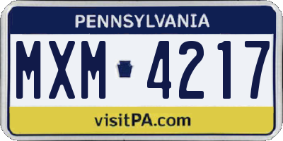 PA license plate MXM4217
