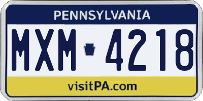 PA license plate MXM4218