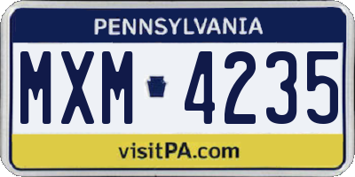 PA license plate MXM4235