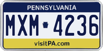 PA license plate MXM4236