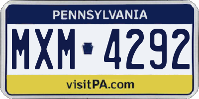 PA license plate MXM4292