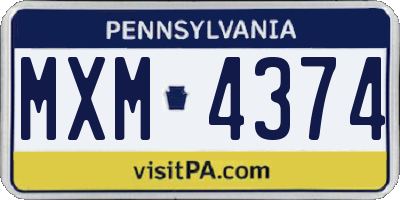 PA license plate MXM4374
