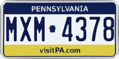 PA license plate MXM4378