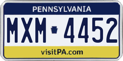 PA license plate MXM4452
