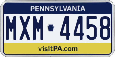 PA license plate MXM4458