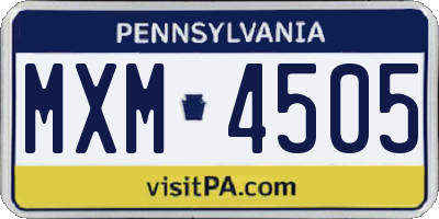 PA license plate MXM4505