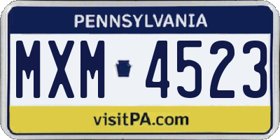 PA license plate MXM4523