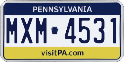 PA license plate MXM4531