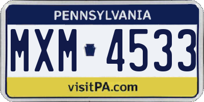 PA license plate MXM4533