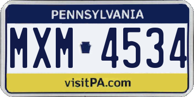 PA license plate MXM4534