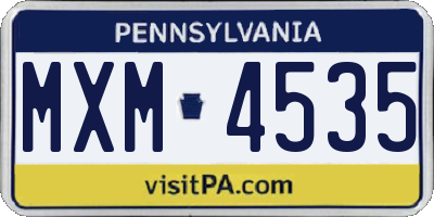 PA license plate MXM4535