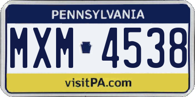 PA license plate MXM4538
