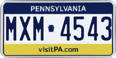 PA license plate MXM4543