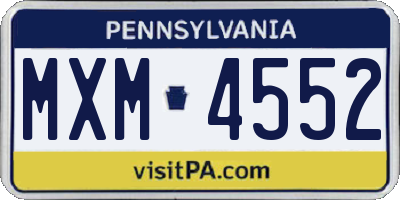 PA license plate MXM4552
