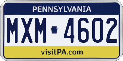 PA license plate MXM4602