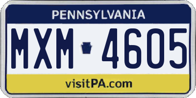 PA license plate MXM4605
