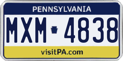 PA license plate MXM4838