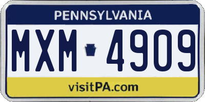 PA license plate MXM4909