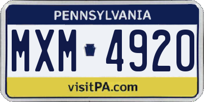 PA license plate MXM4920