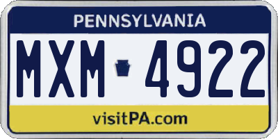 PA license plate MXM4922