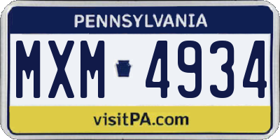 PA license plate MXM4934