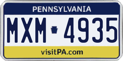 PA license plate MXM4935