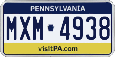 PA license plate MXM4938