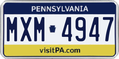 PA license plate MXM4947