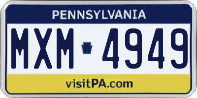 PA license plate MXM4949