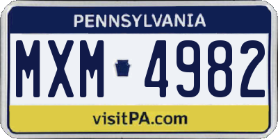 PA license plate MXM4982