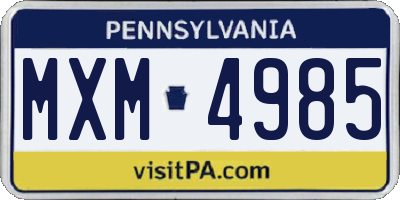 PA license plate MXM4985