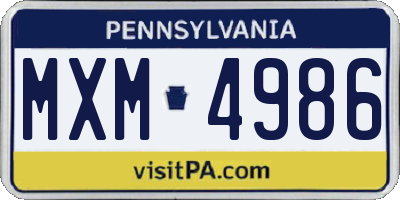 PA license plate MXM4986